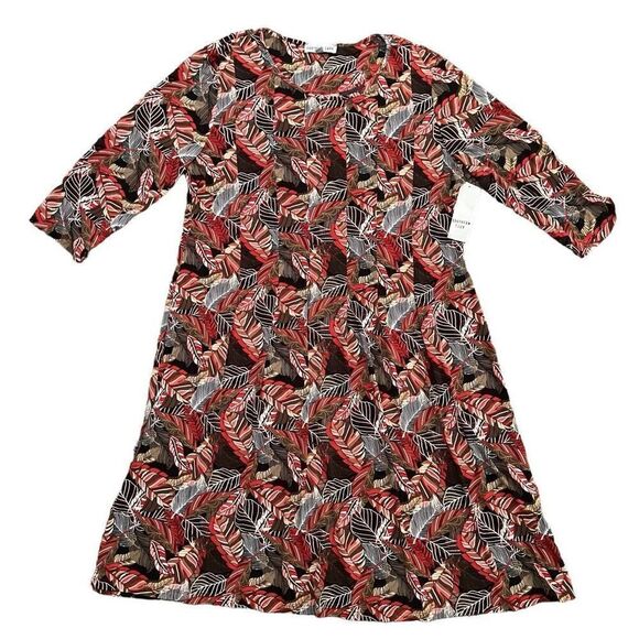 NWT SOUTHERN LADY Red Leaf Print Stretch Comfort Knee Length Dress Size L - Picture 1 of 9